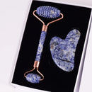 Sodalite Sawtooth Face Roller Natural Stone Body Care Gua Sha Massage Tool Acupuncture Health Beauty Set