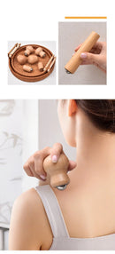 Wooden Roller Face Massager Rotatable Metal Ball Massage Stick Portable Meridian Acupoint Relief Body Beauty Massage Tool